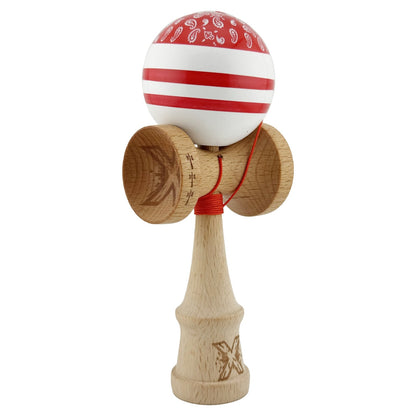 Kendama X CHICANOS Originala, Profesionala, Klevo, Big Cups V2, Super Sticky cu Cupe Mari, Rulment Metalic, din lemn 18 cm, Ata 55 cm, Rosu/Alb