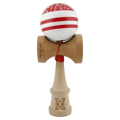 Kendama X CHICANOS Originala, Profesionala, Klevo, Big Cups V2, Super Sticky cu Cupe Mari, Rulment Metalic, din lemn 18 cm, Ata 55 cm, Rosu/Alb