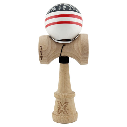 Kendama X Originala CHICANOS, Profesionala, Klevo, Cupe Mari KING SIZE V3, Super Sticky, Gaura in Baza, Rulment Metalic, din lemn 18 cm, Ata 62/65 cm, Negru/Alb