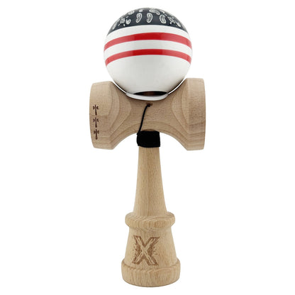 Kendama X Originala CHICANOS, Profesionala, Klevo, Cupe Mari KING SIZE V3, Super Sticky, Gaura in Baza, Rulment Metalic, din lemn 18 cm, Ata 55 cm, Negru/Alb