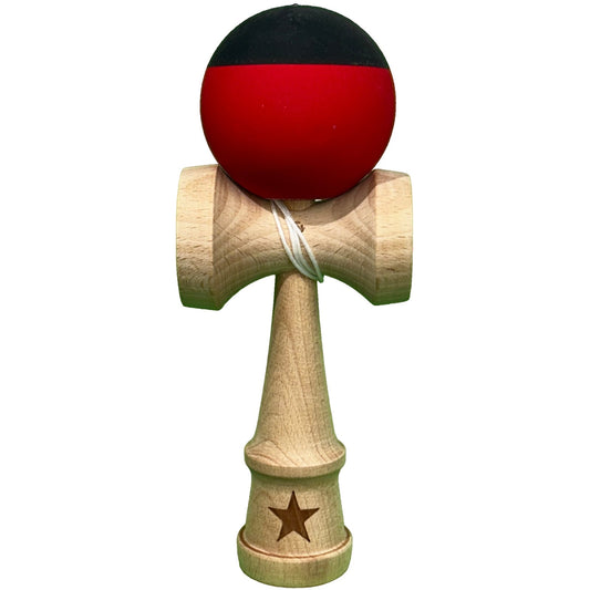 Kendama X Originala, Profesionala, Klevo, 18 cm, din Lemn, Rubber Grip, Rosu/Negru
