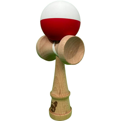 Kendama X Originala, Profesionala, Klevo, din Lemn, Rubber Grip, 18 cm, Alb/Rosu