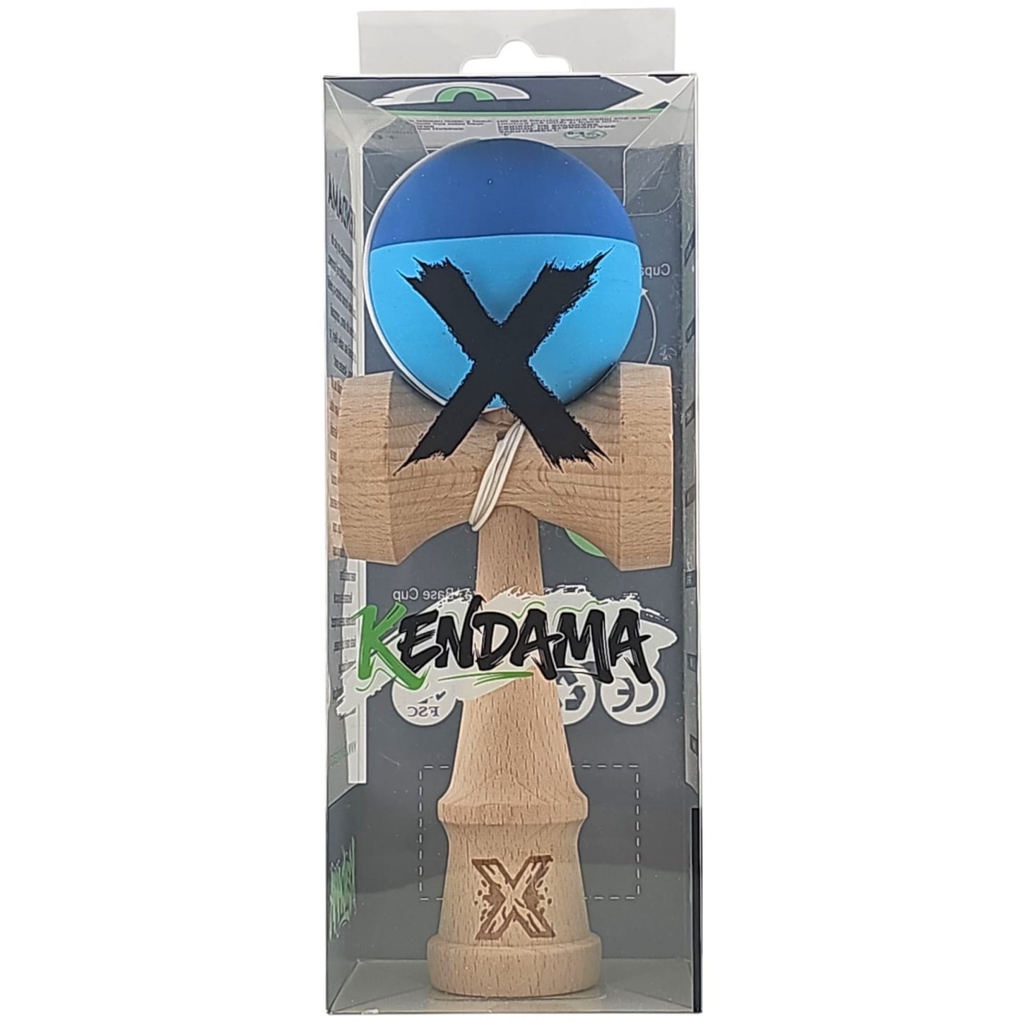 Kendama X Originala, Profesionala, Klevo, din Lemn, Rubber Grip, 18 cm, Albastru/Bleu