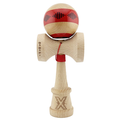 Kendama X Originala FREQUENCY, Profesionala, Klevo, Cupe Mari KING SIZE V3, Super Sticky, Gaura in Baza, Rulment Metalic, din lemn 18 cm, Ata 62/65 cm, Rosu/Maro
