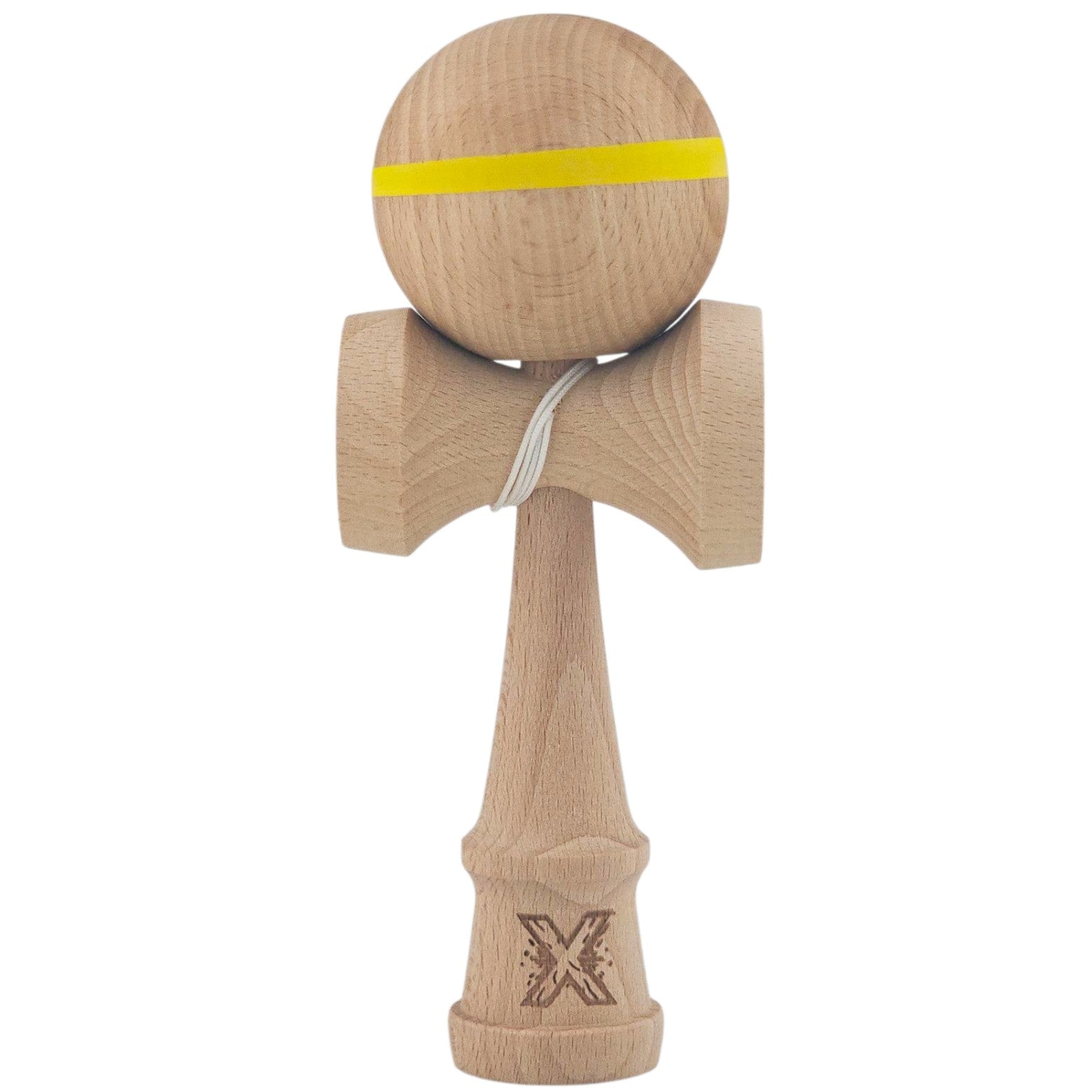 Kendama X Originală, Profesională, Klevo, din Lemn, 18 cm, Model cu Dunga, Galben