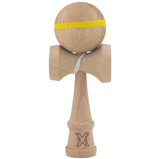 Kendama X Originală, Profesională, Klevo, din Lemn, 18 cm, Model cu Dunga, Galben