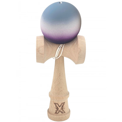 Kendama X Originala, Profesionala, Klevo, Rubber Grip, din Lemn, 18 cm, Gri/Alb/Mov