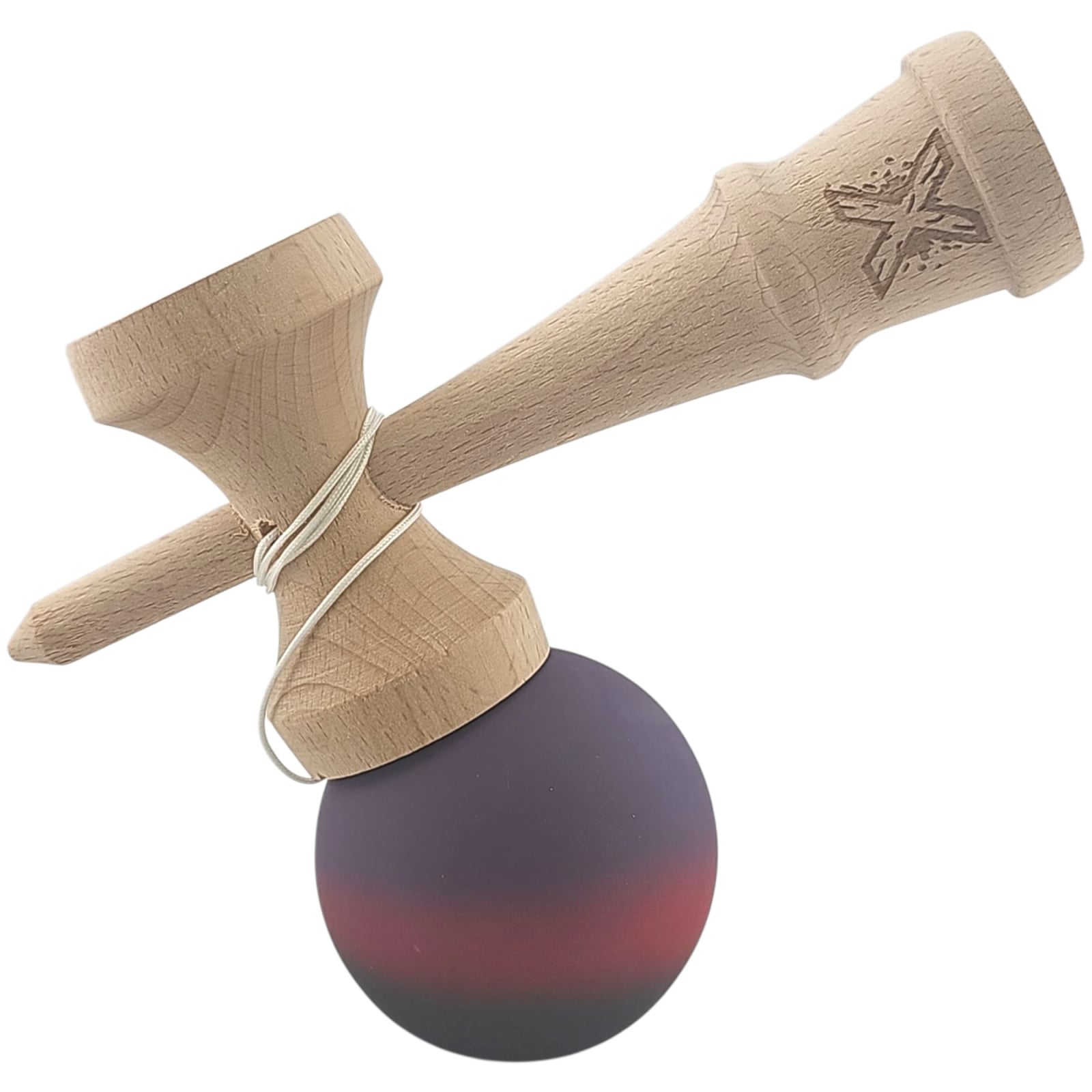 Kendama X Originala, Profesionala, Klevo, din Lemn, Rubber Grip, 18 cm, Mov/Rosu/Negru