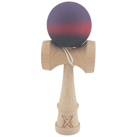 Kendama X Originala, Profesionala, Klevo, din Lemn, Rubber Grip, 18 cm, Mov/Rosu/Negru