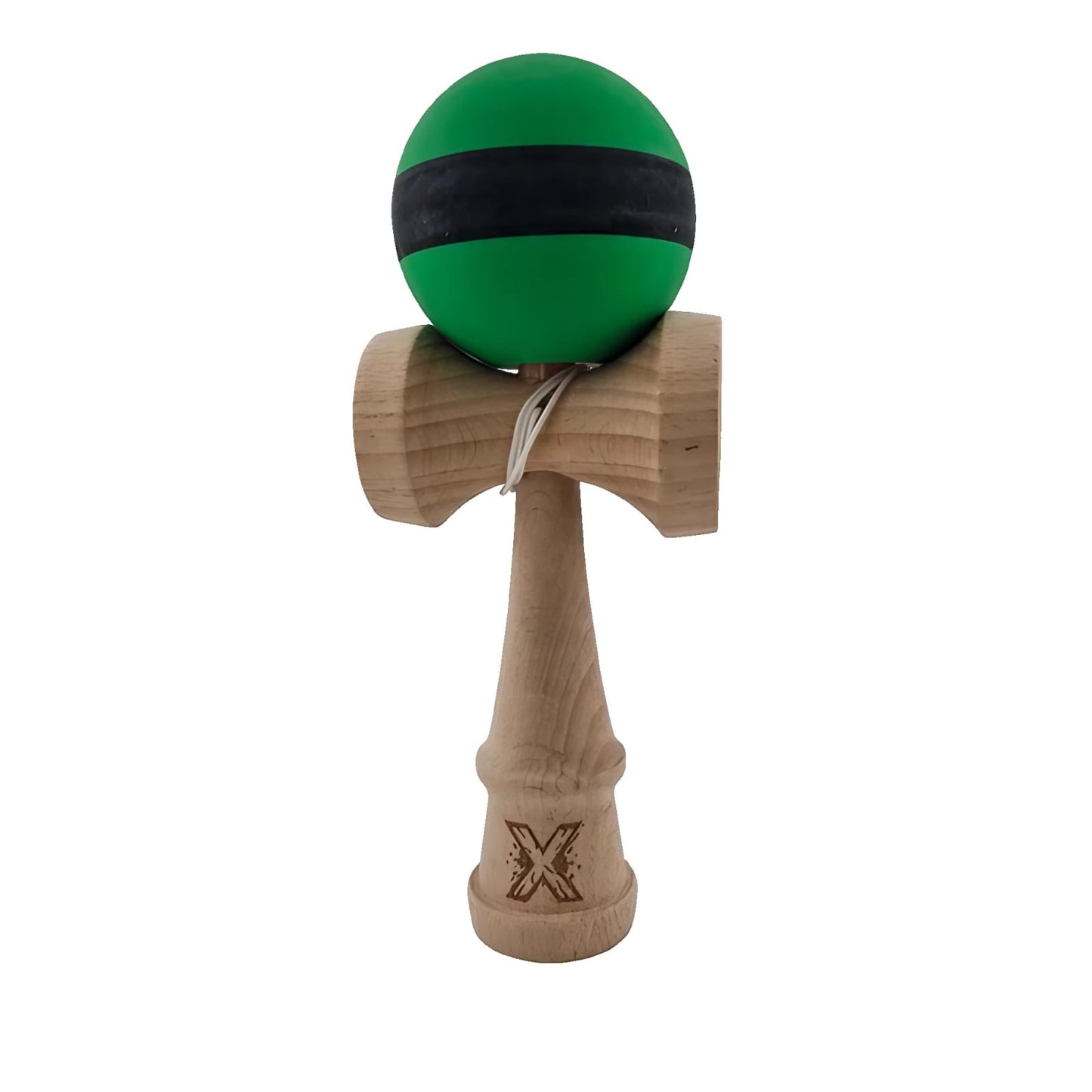 Kendama X Originala, Profesionala, Klevo, 18 cm, din Lemn, Rubber Grip, Negru/Verde