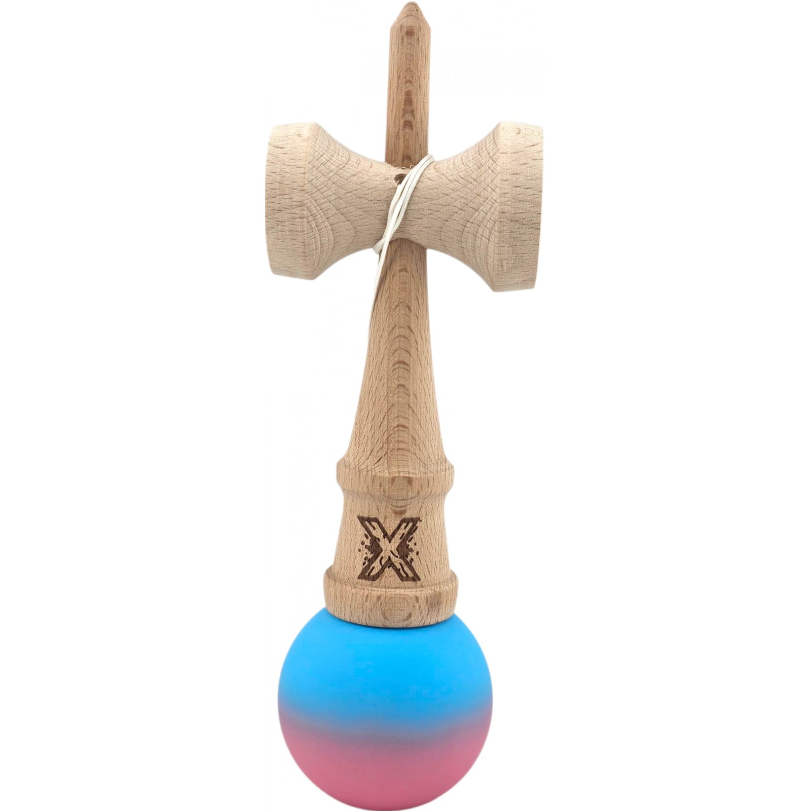Kendama X Originala, Profesionala, Klevo, din Lemn, Rubber Grip, 18 cm, Albastru/Roz