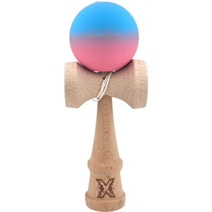 Kendama X Originala, Profesionala, Klevo, din Lemn, Rubber Grip, 18 cm, Albastru/Roz