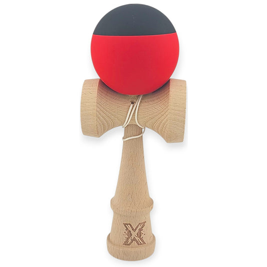 Kendama X Originala, Profesionala, Klevo, 18 cm, din Lemn, Rubber Grip, Rosu/Negru