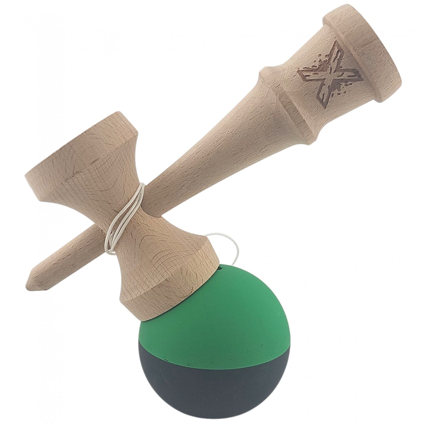 Kendama X Originala, Profesionala, Klevo, 18 cm, din Lemn, Verde/Negru