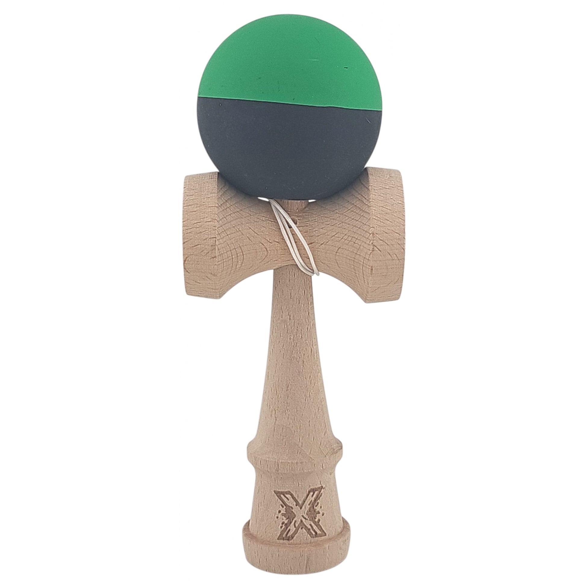 Kendama X Originala, Profesionala, Klevo, 18 cm, din Lemn, Verde/Negru