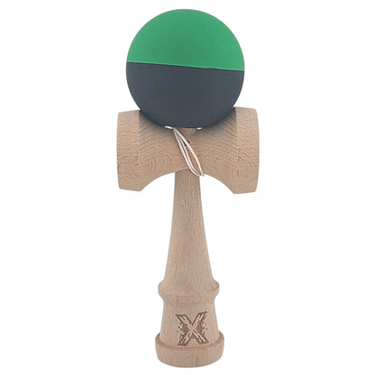 Kendama X Originala, Profesionala, Klevo, 18 cm, din Lemn, Verde/Negru