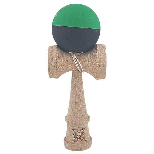 Kendama X Originala, Profesionala, Klevo, 18 cm, din Lemn, Verde/Negru