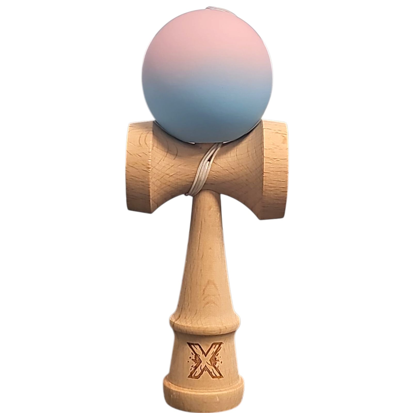 Kendama X Originala, Profesionala, Klevo, din Lemn, Rubber Grip, 18 cm, Lila/Turcoaz