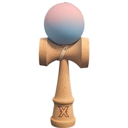 Kendama X Originala, Profesionala, Klevo, din Lemn, Rubber Grip, 18 cm, Lila/Turcoaz
