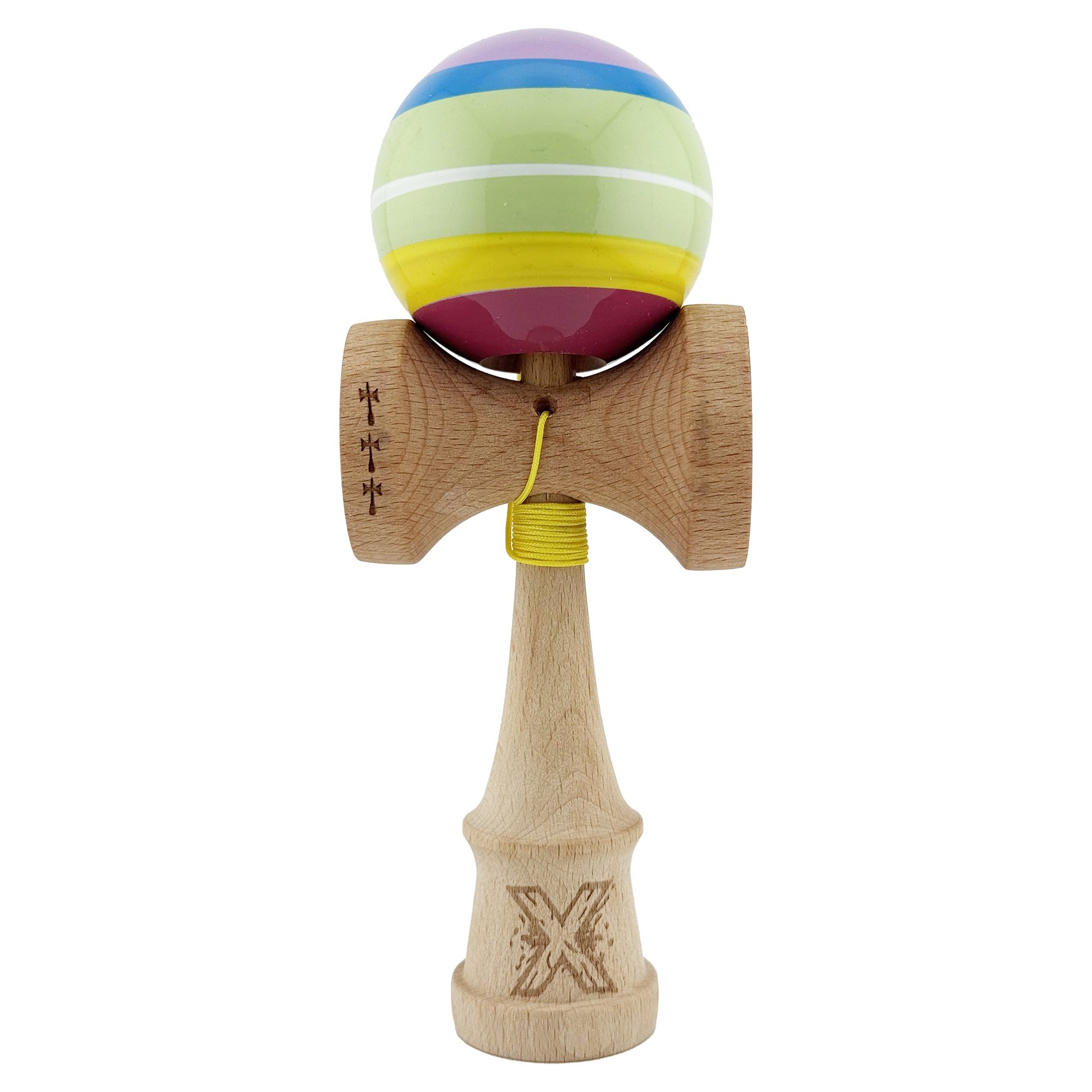 Kendama X SPECTRUM Originala, Profesionala, Klevo, Big Cups V2, Super Sticky Legendary Cupe Mari, Rulment Metalic cu Ata 55 cm, Multicolor