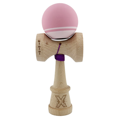 Kendama X Originala, Profesionala, Klevo, Rubber Grip, Cupe Mari KING SIZE V3, Gaura in Baza, Rulment Metalic, din lemn 18 cm, Ata 62/65 cm, Bicolor Roz/Roz deschis