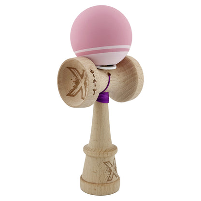 Kendama X Originala, Profesionala, Klevo, Rubber Grip, Cupe Mari KING SIZE V3, Gaura in Baza, Rulment Metalic, din lemn 18 cm, Ata 62/65 cm, Bicolor Roz/Roz deschis