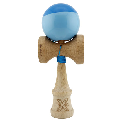 Kendama X Originala, Profesionala, Klevo, Big Cups V2, Super Sticky cu Cupe Mari, Rulment Metalic, din lemn 18 cm, Ata 55 cm, Albastru/Bleu