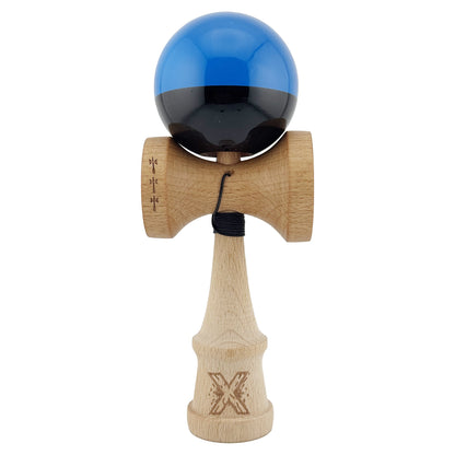 Kendama X Originala, Profesionala, Klevo, Big Cups V2, Super Sticky cu Cupe Mari, Rulment Metalic, din lemn 18 cm, Ata 55 cm, Albastru/Negru