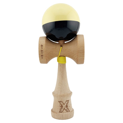 Kendama X Originala, Profesionala, Klevo, Big Cups V2, Super Sticky cu Cupe Mari, Rulment Metalic, din lemn 18 cm, Ata 55 cm, Galben/Negru