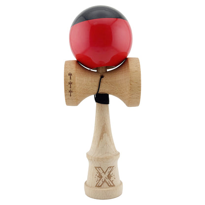 Kendama X Originala, Profesionala, Klevo, Big Cups V2, Super Sticky cu Cupe Mari, Rulment Metalic, din lemn 18 cm, Ata 55 cm, Negru/Rosu