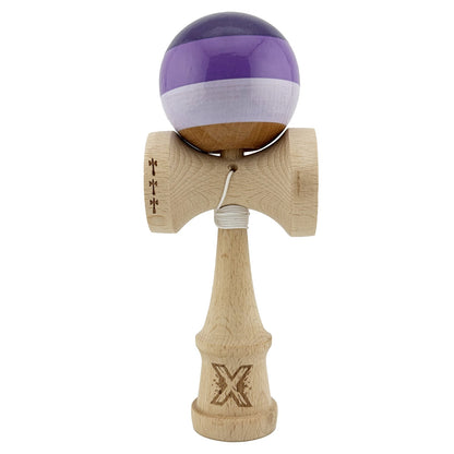 Kendama X Originala, Profesionala, Klevo, Big Cups V2, Super Sticky Legendary Cupe Mari, Rulment Metalic cu Ata 55 cm, Purpuriu/Mov/Lila