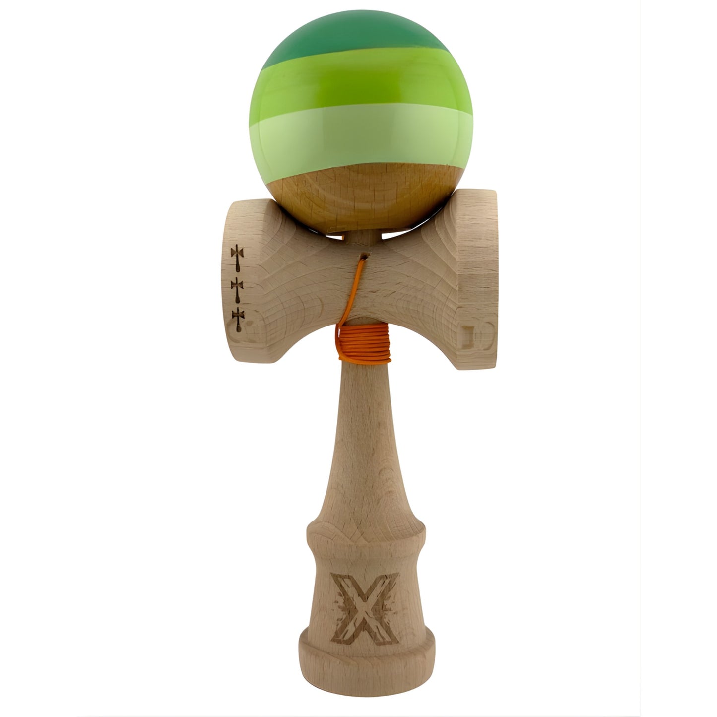 Kendama X Originala, Profesionala, Klevo, Big Cups V2, Super Sticky Legendary Cupe Mari, Rulment Metalic cu Ata 55 cm, Verde Mix