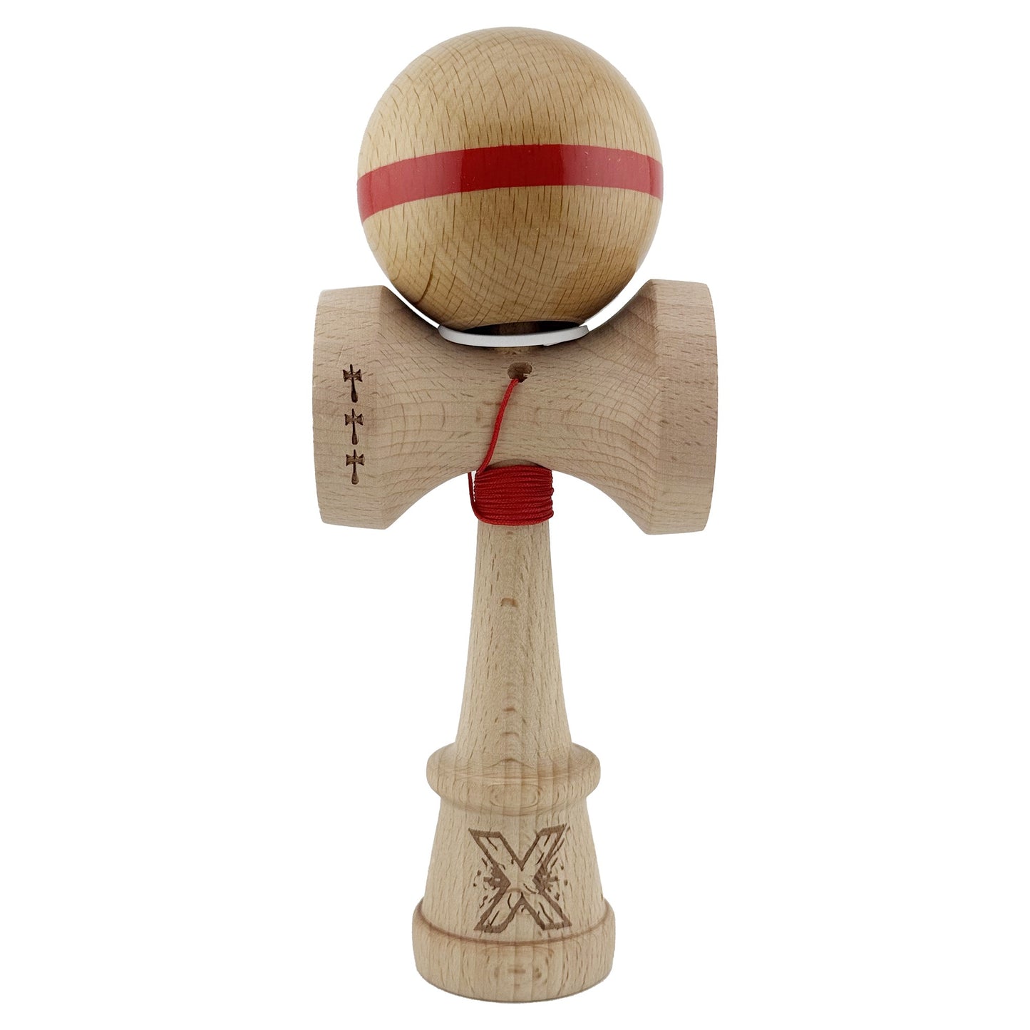 Kendama X Originala, Profesionala, Klevo, Super Sticky, Cupe Mari KING SIZE V3, Gaura in Baza, Rulment Metalic, din lemn 18 cm, Ata 62/65 cm, Original Rosu