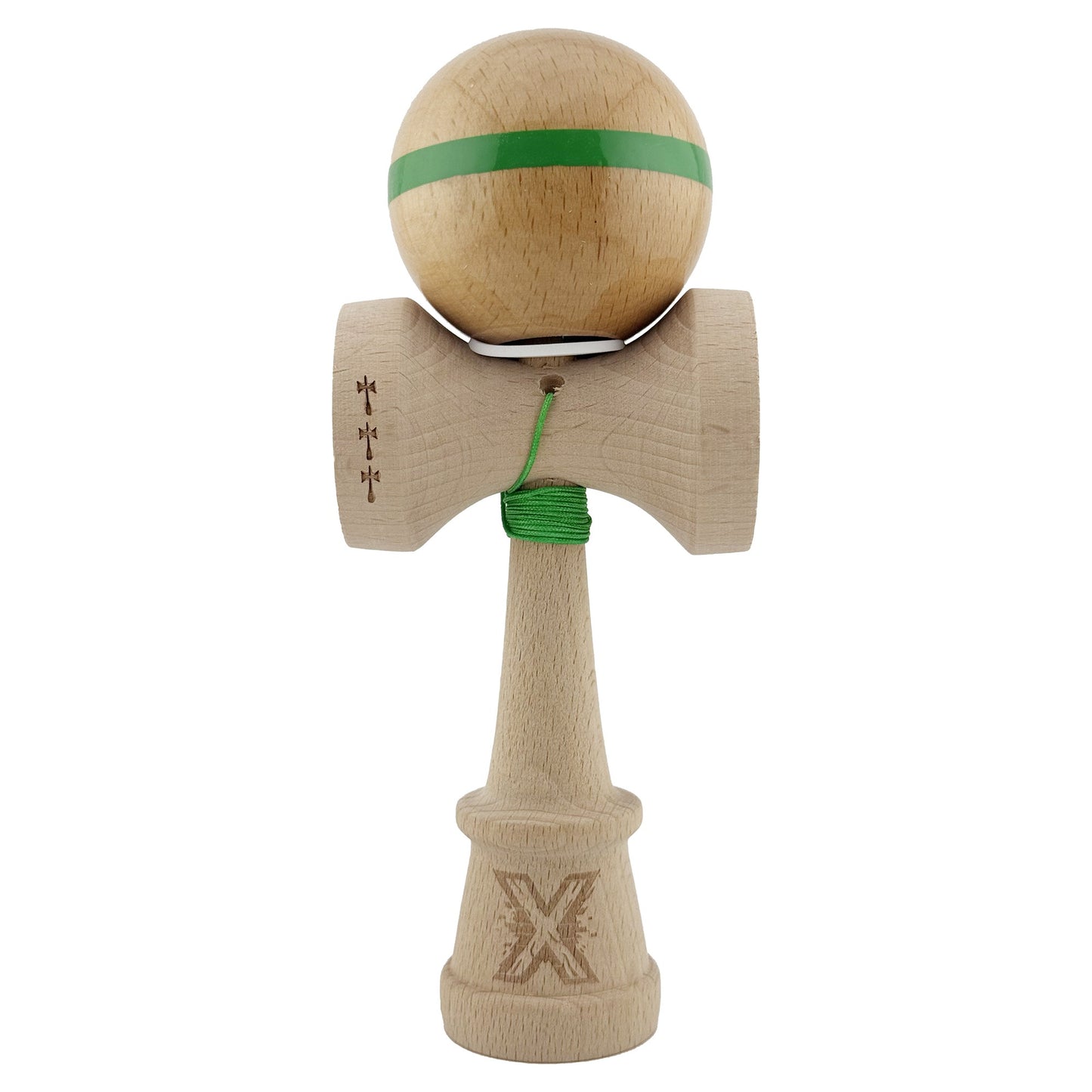 Kendama X Originala, Profesionala, Klevo, Super Sticky, Cupe Mari KING SIZE V3, Gaura in Baza, Rulment Metalic, din lemn 18 cm, Ata 62/65 cm, Original Verde