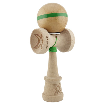 Kendama X Originala, Profesionala, Klevo, Super Sticky, Cupe Mari KING SIZE V3, Gaura in Baza, Rulment Metalic, din lemn 18 cm, Ata 62/65 cm, Original Verde