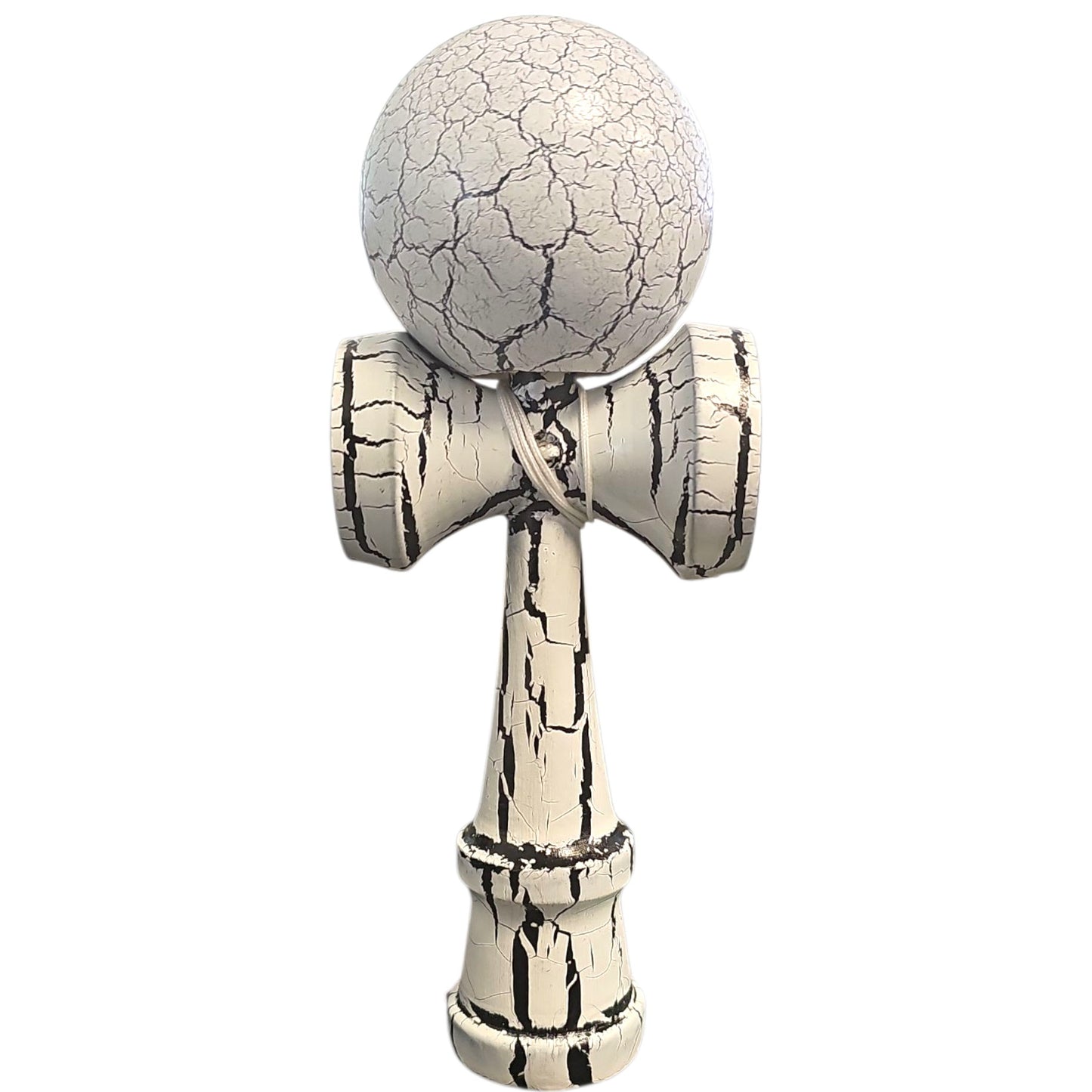 Kendama X Originala, Profesionala, Klevo, Cracked, din Lemn, 18 cm, Alb/Negru
