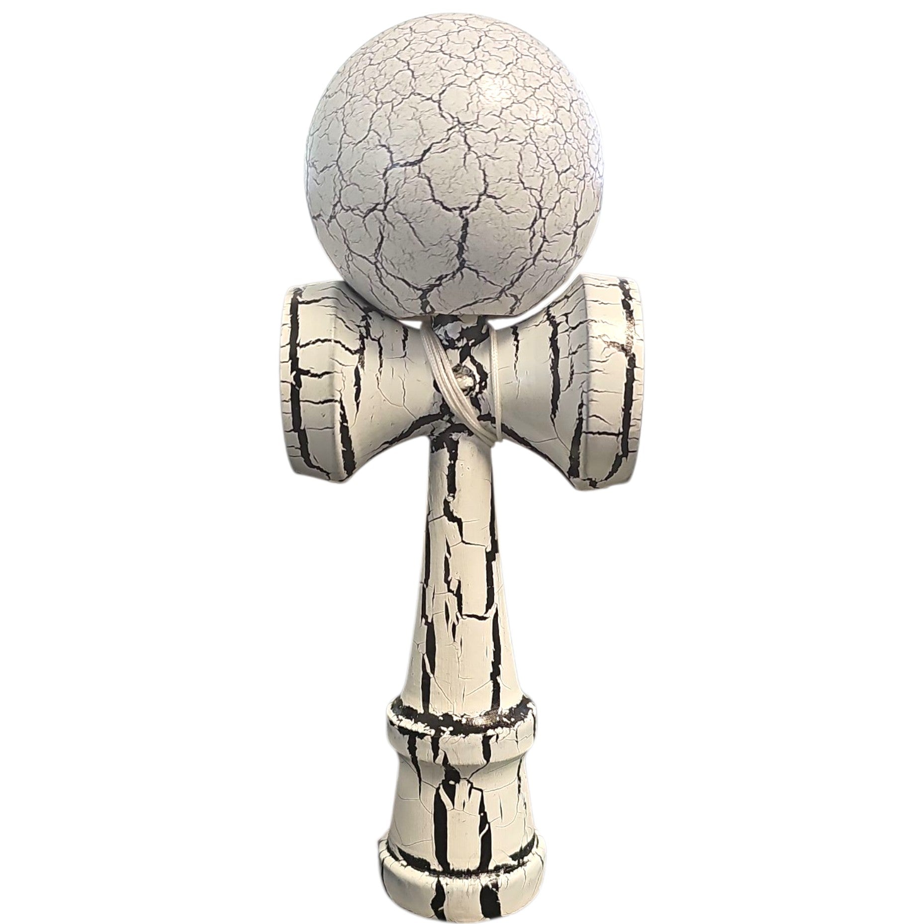 Kendama X Originala, Profesionala, Klevo, Cracked, din Lemn, 18 cm, Alb/Negru