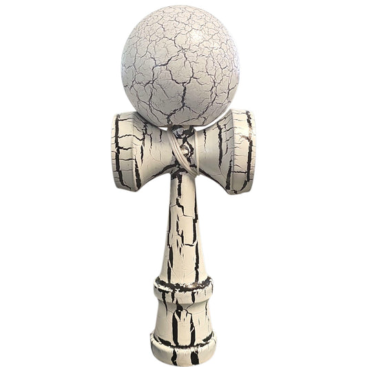 Kendama X Originala, Profesionala, Klevo, Cracked, din Lemn, 18 cm, Alb/Negru