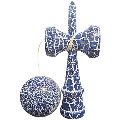 Kendama X Originala, Profesionala, Klevo, Cracked, din Lemn, 18 cm, Albastru/Alb