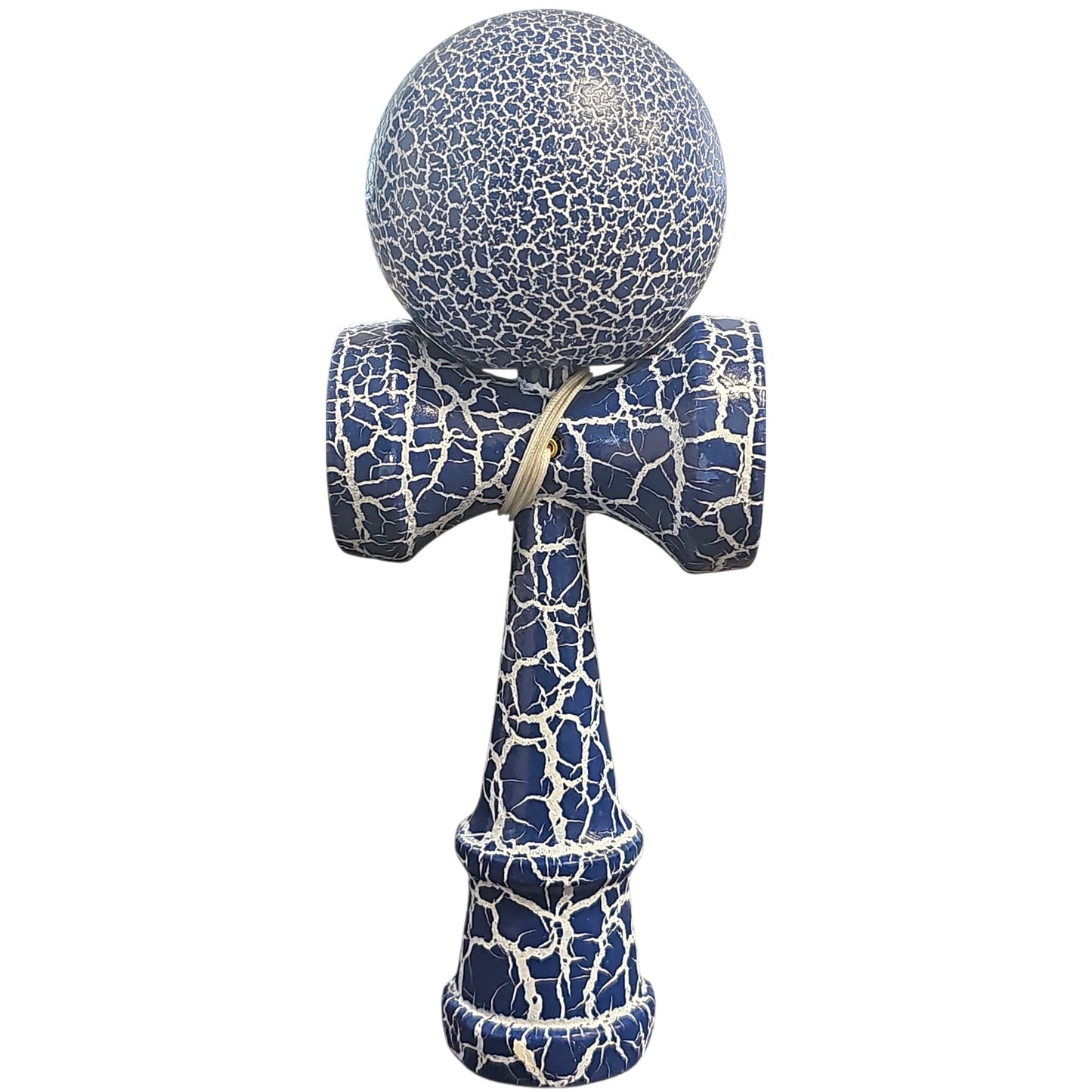 Kendama X Originala, Profesionala, Klevo, Cracked, din Lemn, 18 cm, Albastru/Alb