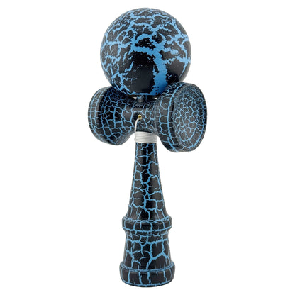 Kendama X Originala, Profesionala, Klevo, Cracked, din Lemn, 18 cm,  Negru, Albastru