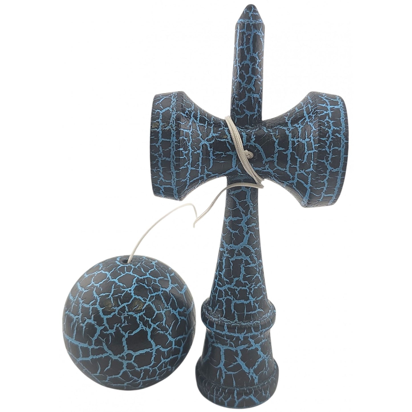Kendama X Originala,  Profesionala, Klevo, Cracked, din Lemn, 18 cm,  Negru, Albastru