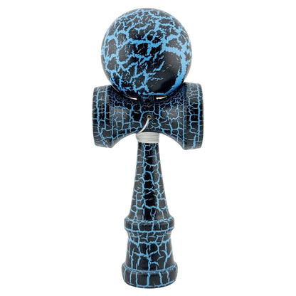 Kendama X Originala, Profesionala, Klevo, Cracked, din Lemn, 18 cm,  Negru, Albastru