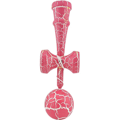 Kendama X Originala, Profesionala, Klevo, Cracked, din Lemn, 18 cm, Roz Aprins/Alb