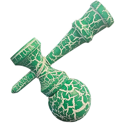 Kendama X Originala, Profesionala, Klevo, Cracked, din Lemn, 18 cm, Verde/Alb