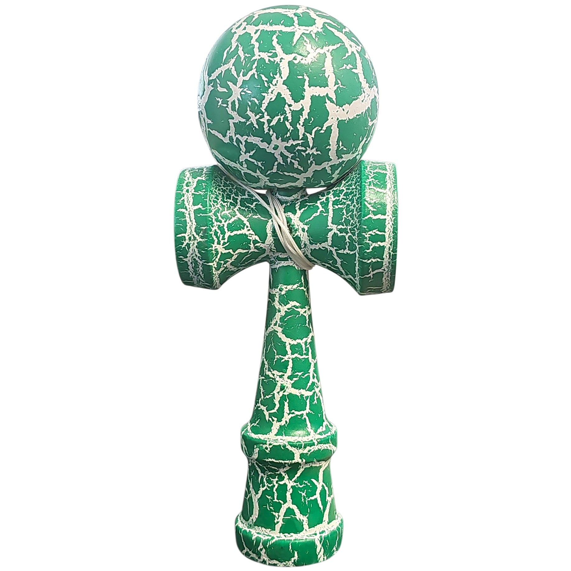 Kendama X Originala, Profesionala, Klevo, Cracked, din Lemn, 18 cm, Verde/Alb