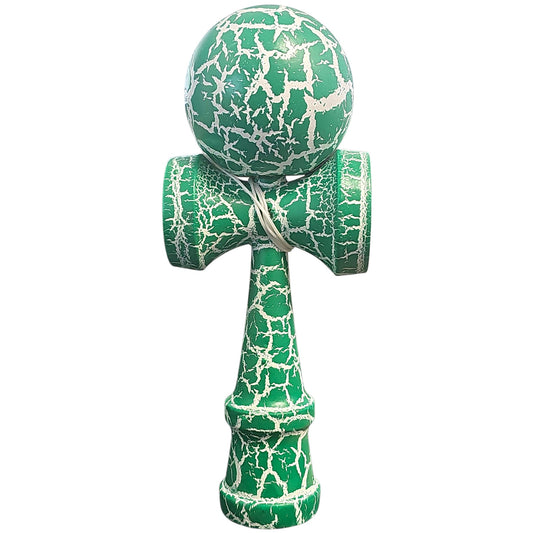 Kendama X Originala, Profesionala, Klevo, Cracked, din Lemn, 18 cm, Verde/Alb