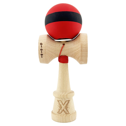 Kendama X Originala, Profesionala, Klevo, Cupe Mari KING SIZE V3, Rubber Grip, Gaura in Baza, Rulment Metalic, din lemn 18 cm, Ata 62/65 cm, M Bicolor Rosu Dublu/Negru