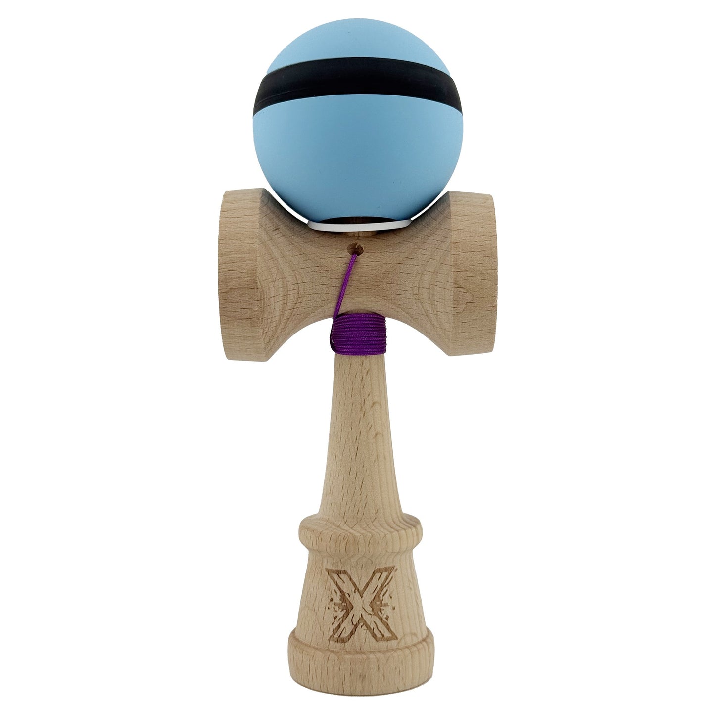 Kendama X Originala, Profesionala, Klevo, Cupe Mari KING SIZE V3, Rubber Grip, Gaura in Baza, Rulment Metalic, din lemn 18 cm, Ata 62/65 cm, M Bleu/Negru/Bleu