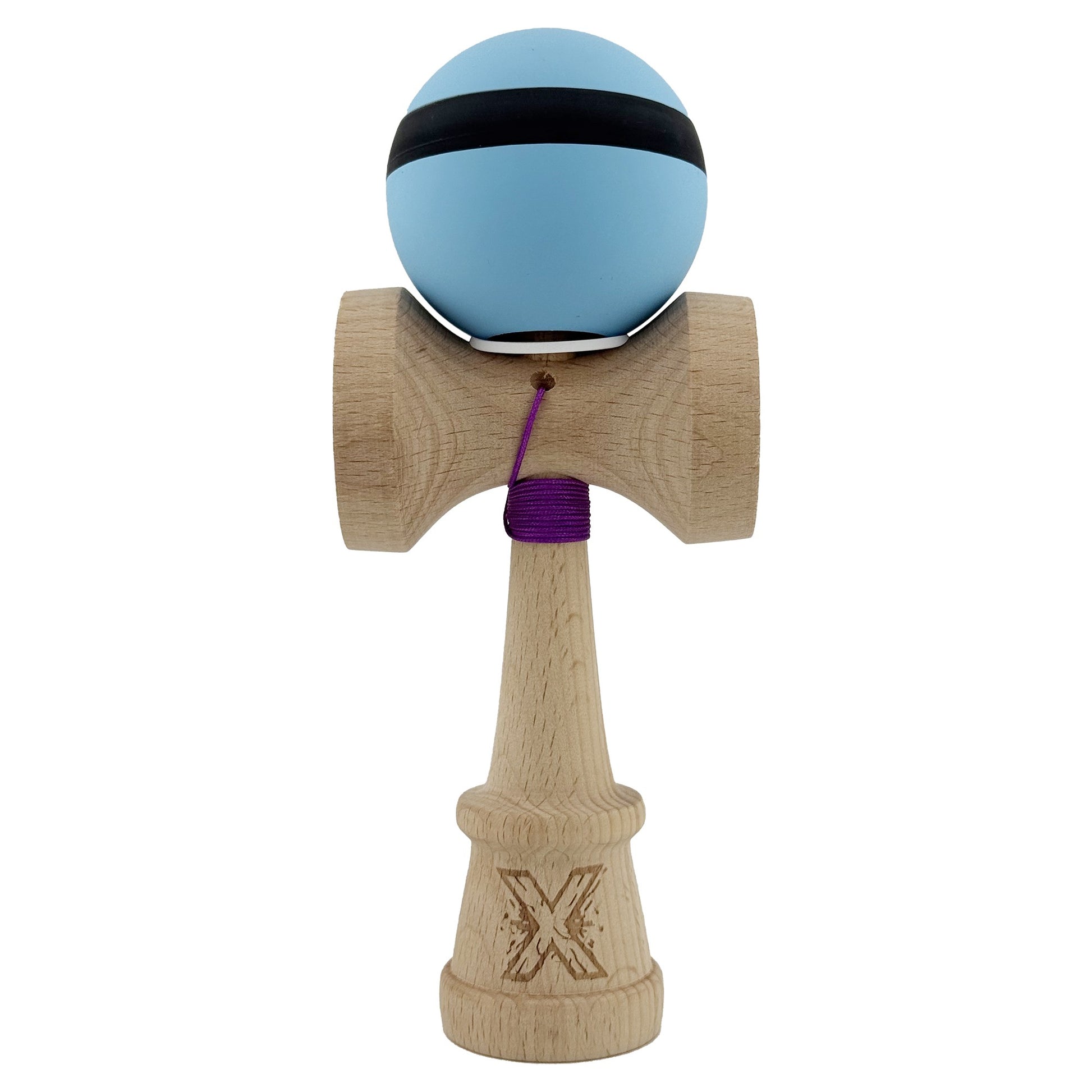Kendama X Originala, Profesionala, Klevo, Cupe Mari KING SIZE V3, Rubber Grip, Gaura in Baza, Rulment Metalic, din lemn 18 cm, Ata 62/65 cm, M Bleu/Negru/Bleu